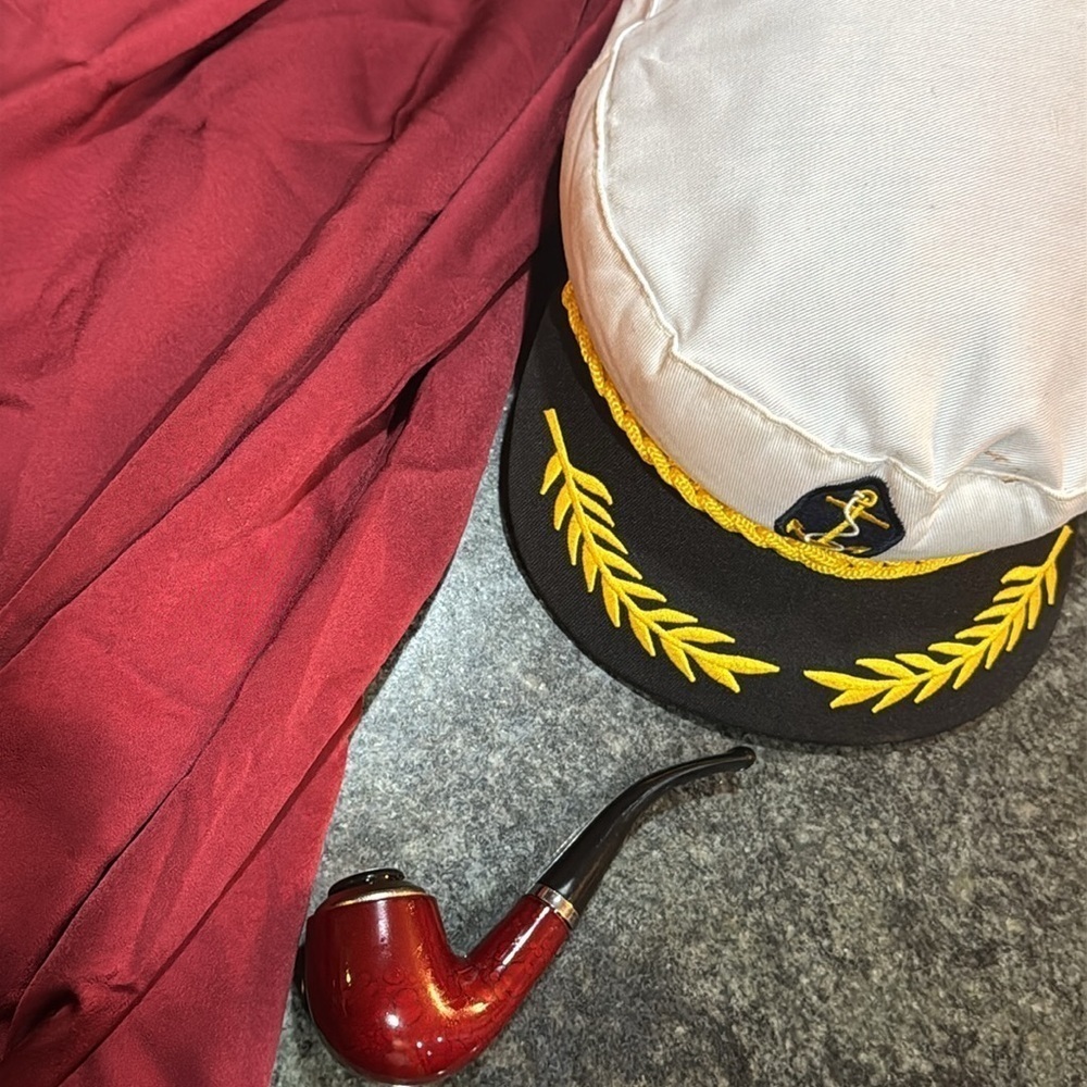 Halloween Red Robe Jacket Costume with Captain Hat Black Pants & Toy Pipe - Picture 2 of 2